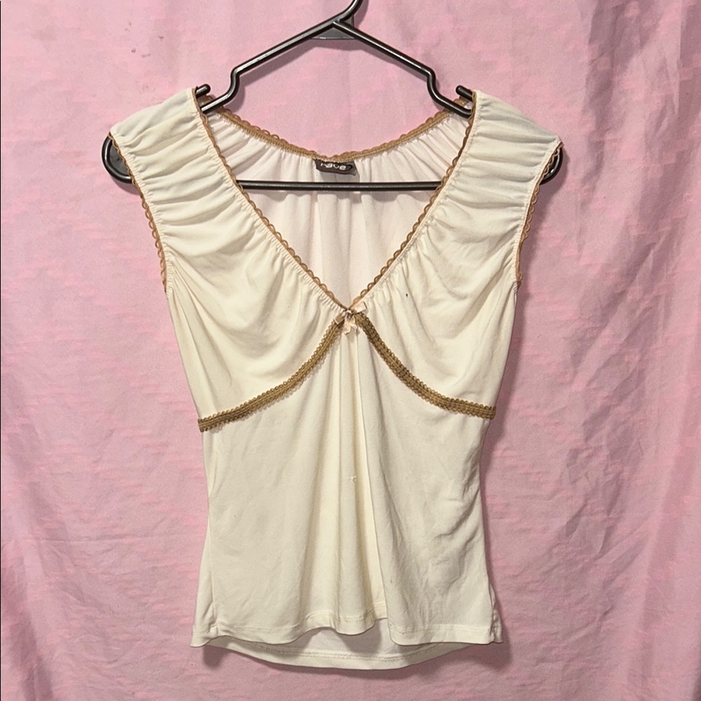 Rave Cream Ruched Tie Front Blouse